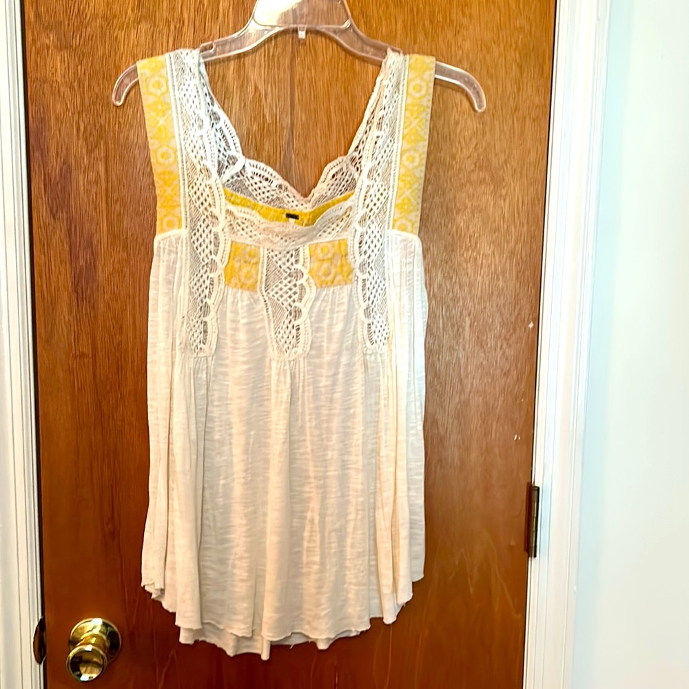 Free people , square neck flowing cotton embroidered tank. Fun for spring .